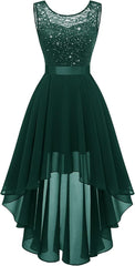 Women’s Floral Lace Chiffon Bridesmaid Dress – Hi-Lo Swing Formal Party Dress, Elegant Wedding Guest Gown